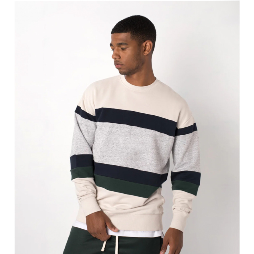 Zanerobe Revolve Panel Rugger Crew Sweatshirt Shell Beige Terry Stripe XL NEW